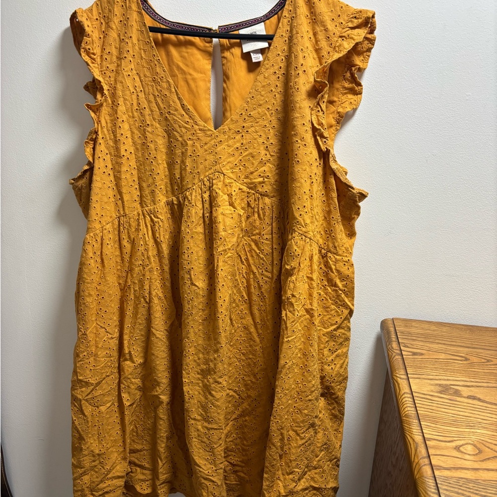 Knox Rose Mustard Eyelet Ruffle-Sleeve Mini Dress